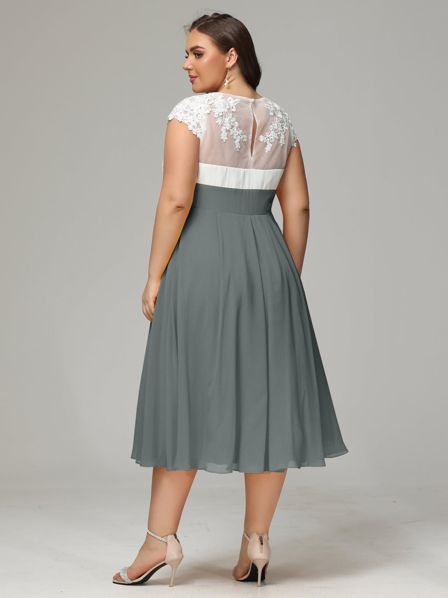 Tea-length Cap Sleeves Chiffon Bridesmaid Dress Plus Size