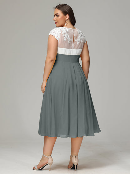 Tea-length Cap Sleeves Chiffon Bridesmaid Dress Plus Size