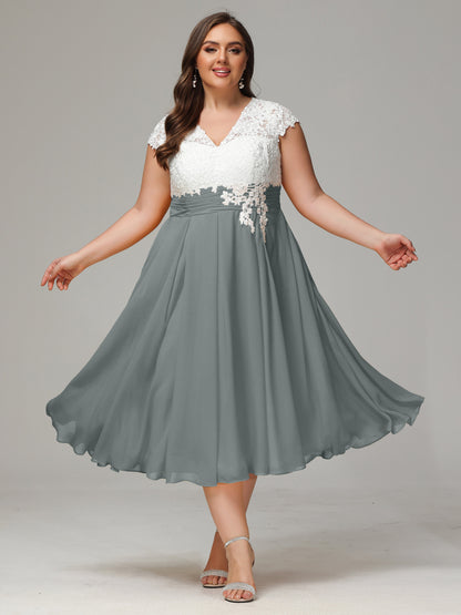 Tea-length Cap Sleeves Chiffon Bridesmaid Dress Plus Size