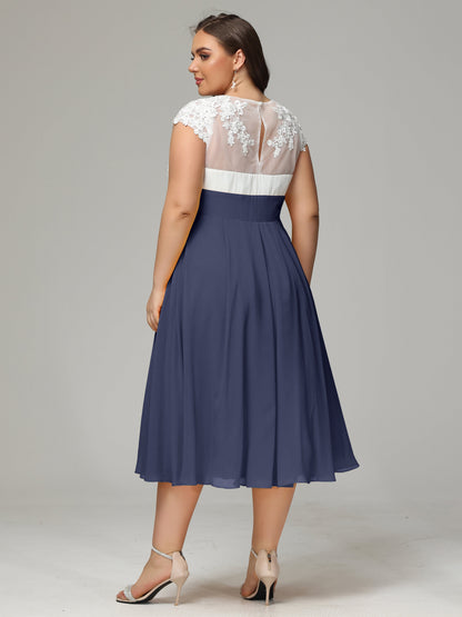 Tea-length Cap Sleeves Chiffon Bridesmaid Dress Plus Size