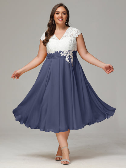 Tea-length Cap Sleeves Chiffon Bridesmaid Dress Plus Size