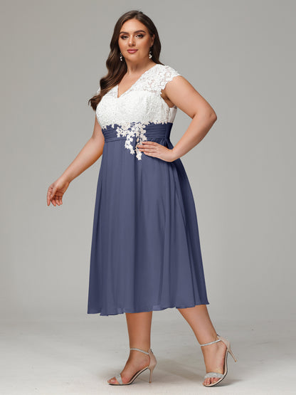 Tea-length Cap Sleeves Chiffon Bridesmaid Dress Plus Size