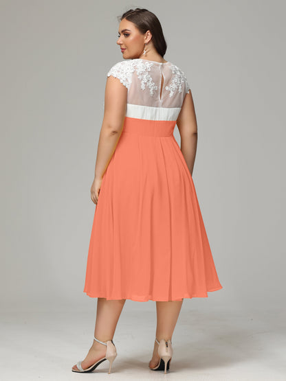 Tea-length Cap Sleeves Chiffon Bridesmaid Dress Plus Size