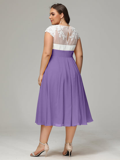 Tea-length Cap Sleeves Chiffon Bridesmaid Dress Plus Size
