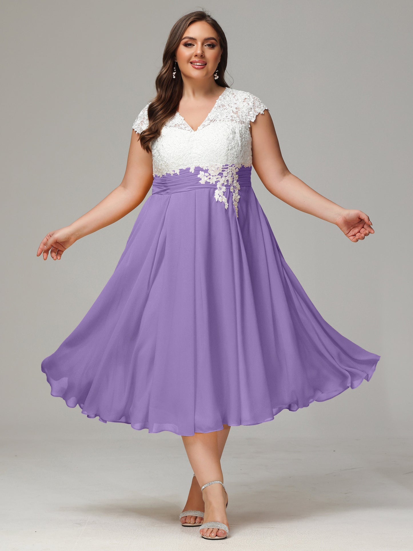 Tea-length Cap Sleeves Chiffon Bridesmaid Dress Plus Size