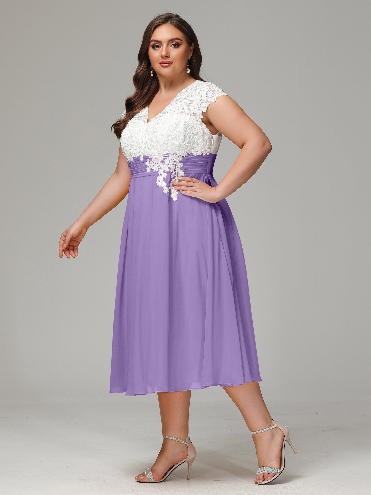 Tea-length Cap Sleeves Chiffon Bridesmaid Dress Plus Size