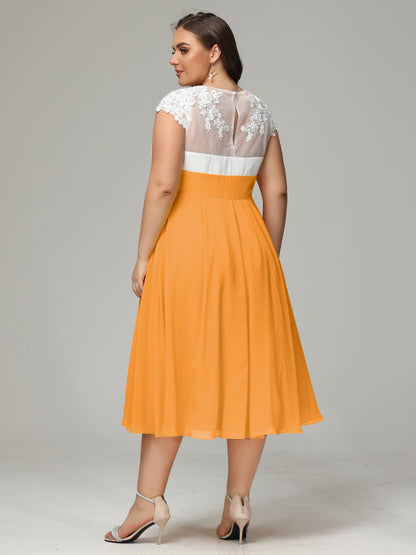 Tea-length Cap Sleeves Chiffon Bridesmaid Dress Plus Size