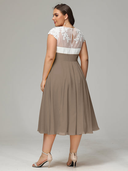 Tea-length Cap Sleeves Chiffon Bridesmaid Dress Plus Size