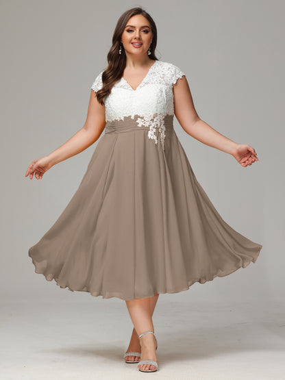 Tea-length Cap Sleeves Chiffon Bridesmaid Dress Plus Size
