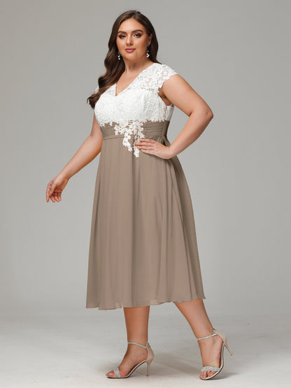 Tea-length Cap Sleeves Chiffon Bridesmaid Dress Plus Size