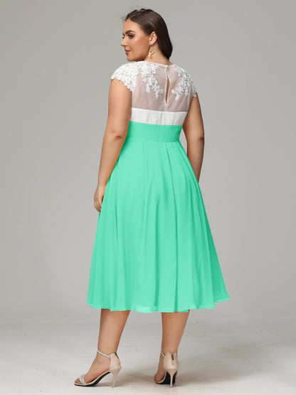 Tea-length Cap Sleeves Chiffon Bridesmaid Dress Plus Size