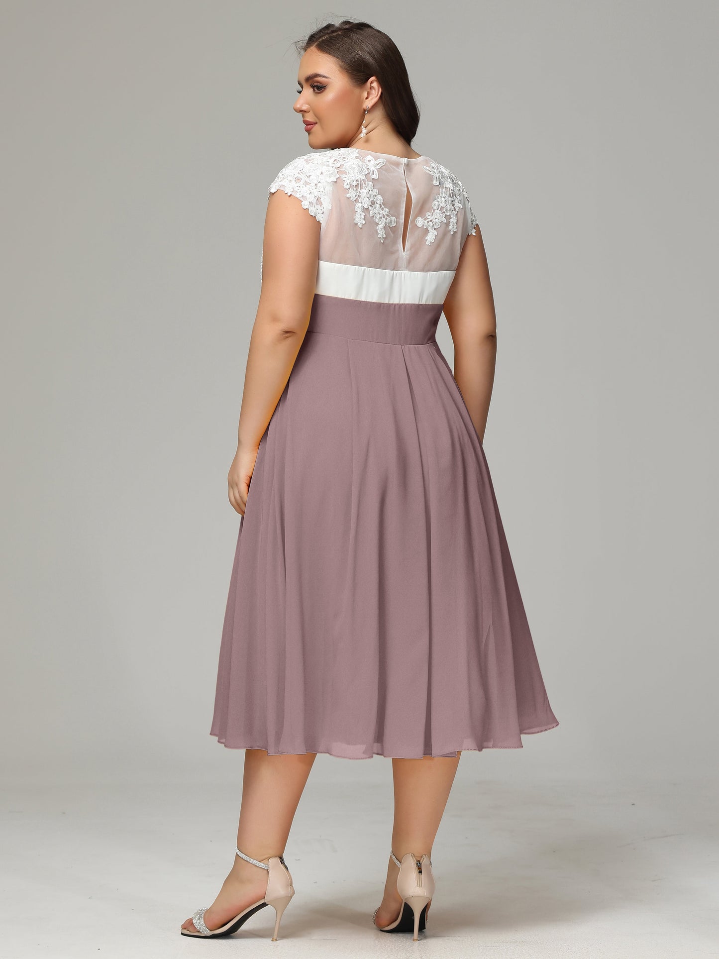 Tea-length Cap Sleeves Chiffon Bridesmaid Dress Plus Size