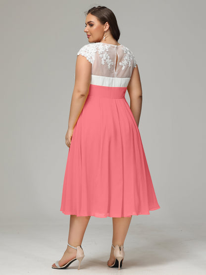 Tea-length Cap Sleeves Chiffon Bridesmaid Dress Plus Size