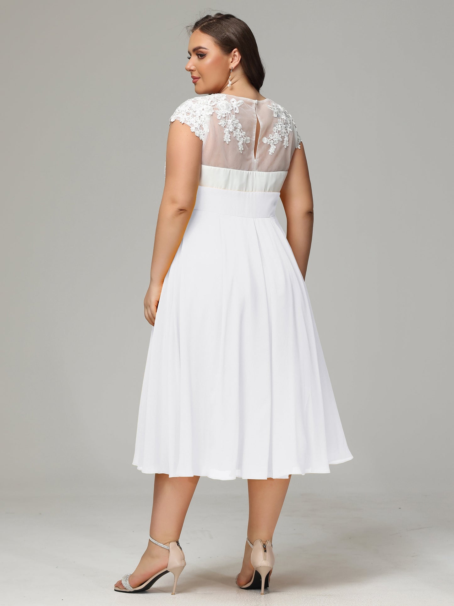 Tea-length Cap Sleeves Chiffon Bridesmaid Dress Plus Size