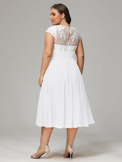 Tea-length Cap Sleeves Chiffon Bridesmaid Dress Plus Size