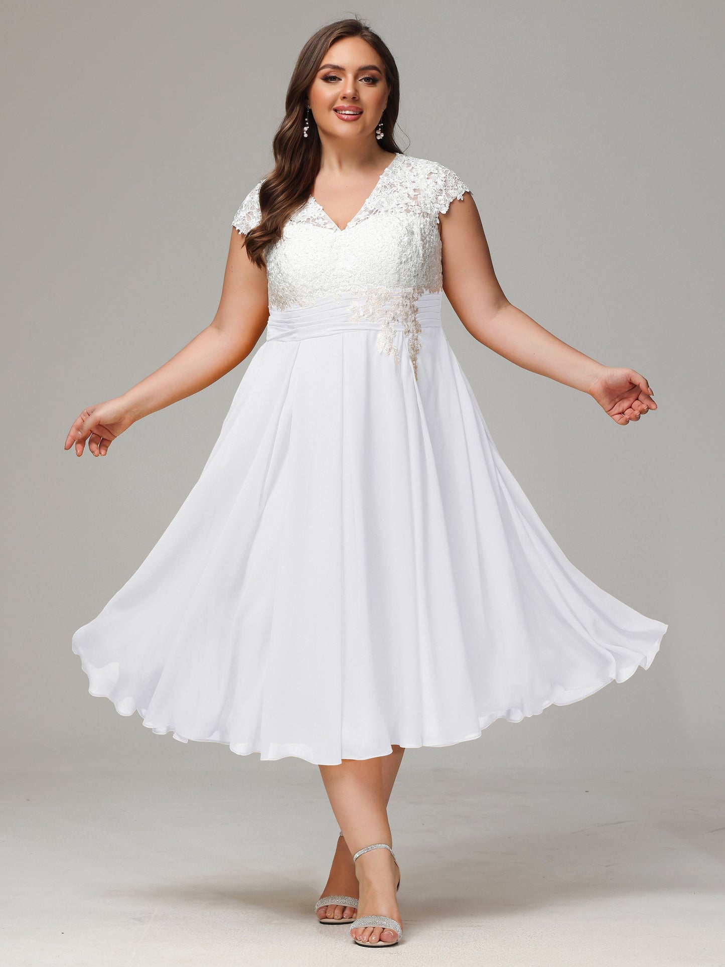 Tea-length Cap Sleeves Chiffon Bridesmaid Dress Plus Size