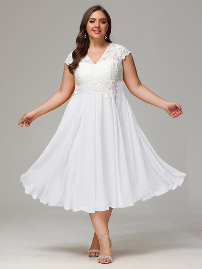 Tea-length Cap Sleeves Chiffon Bridesmaid Dress Plus Size
