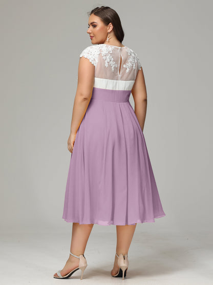 Tea-length Cap Sleeves Chiffon Bridesmaid Dress Plus Size