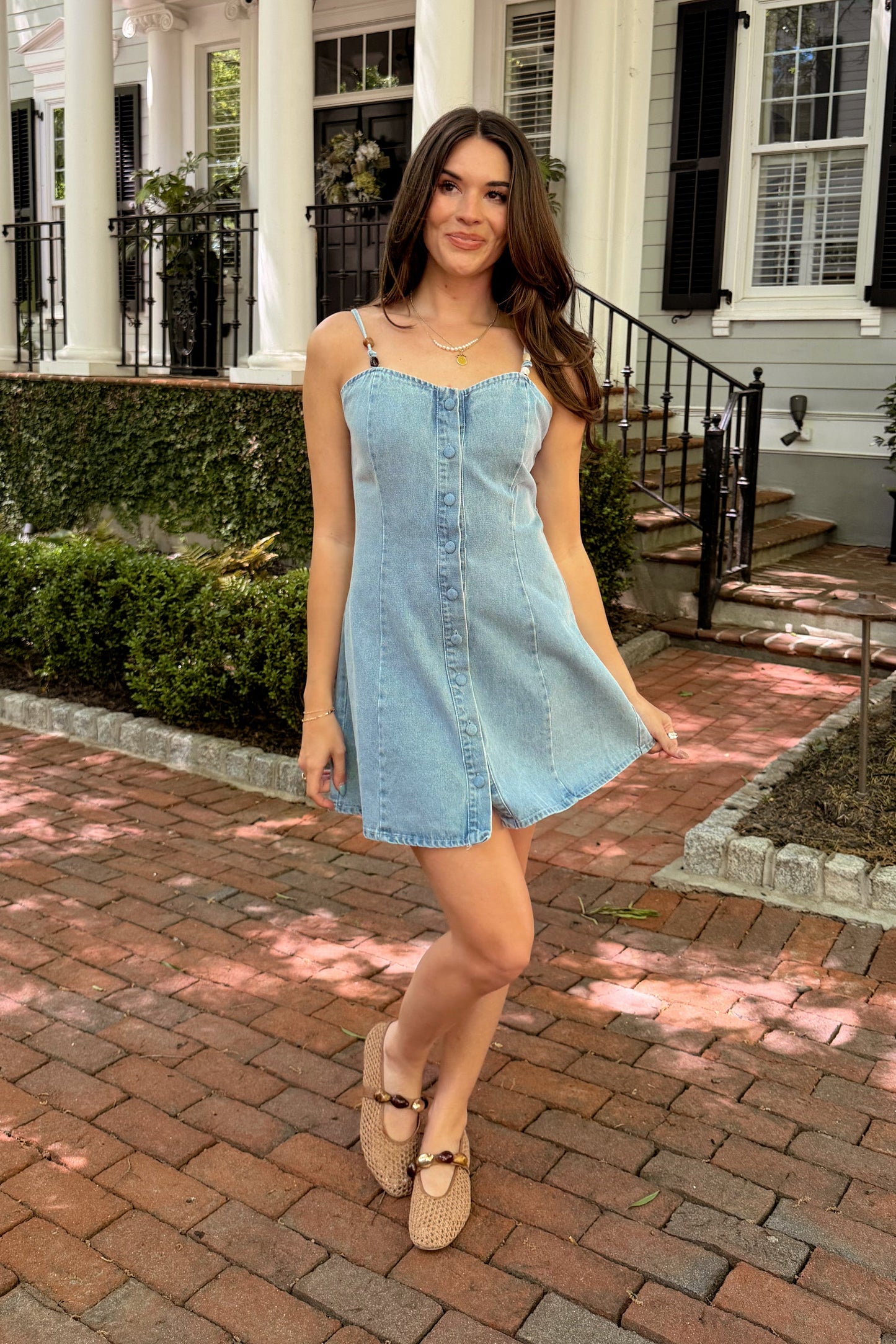 Maddie Denim Bead Strap Mini Dress