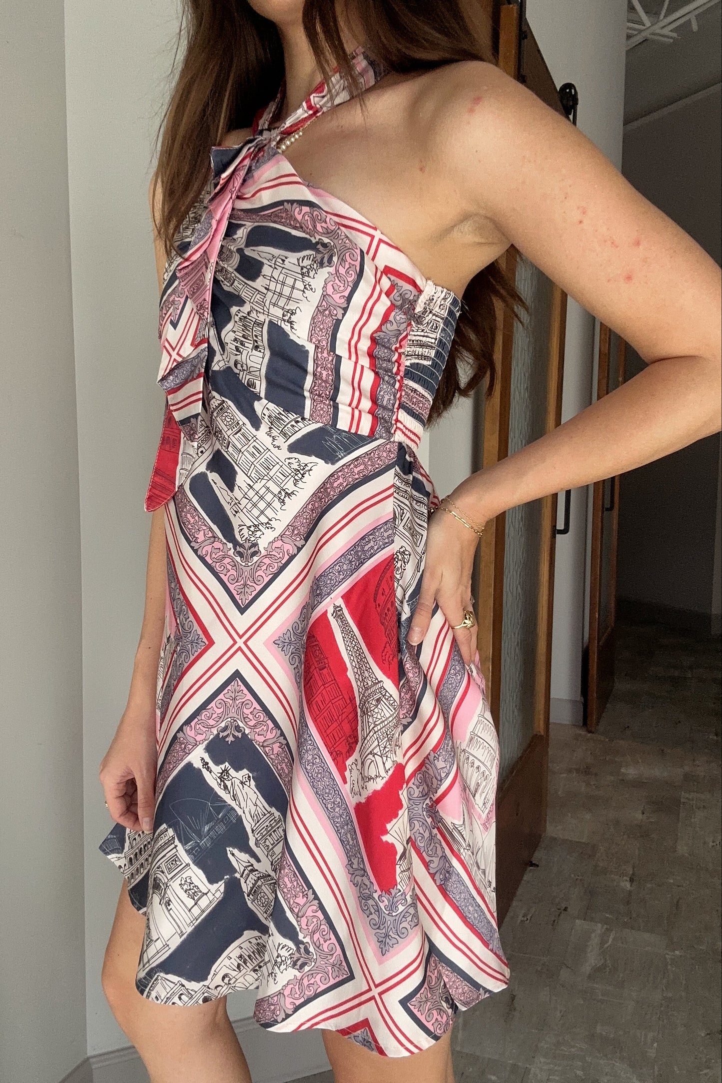 Demi Pink & Navy Multi Satin Mini Dress
