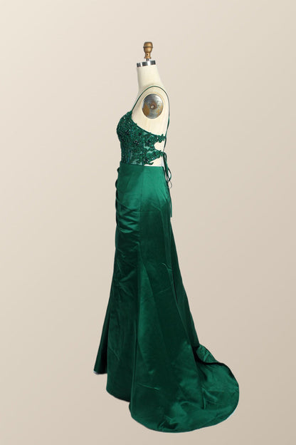 Straps Red Lace and Satin Mermaid Formal Dress