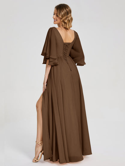 Giselle V-neck Half Sleeves Slit Bridesmaid Dress