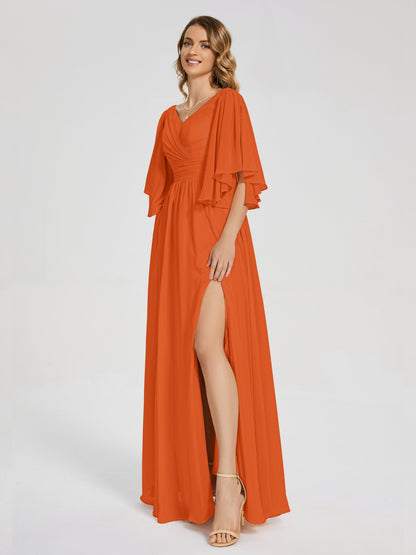 Giselle V-neck Half Sleeves Slit Bridesmaid Dress