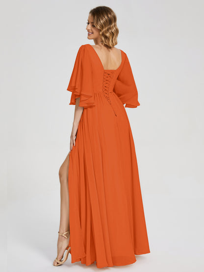 Giselle V-neck Half Sleeves Slit Bridesmaid Dress
