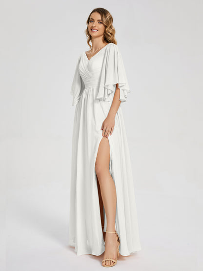 Giselle V-neck Half Sleeves Slit Bridesmaid Dress