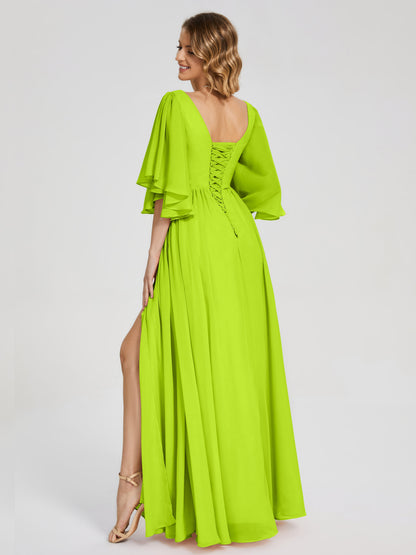 Giselle V-neck Half Sleeves Slit Bridesmaid Dress