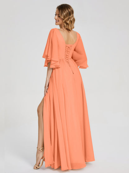Giselle V-neck Half Sleeves Slit Bridesmaid Dress
