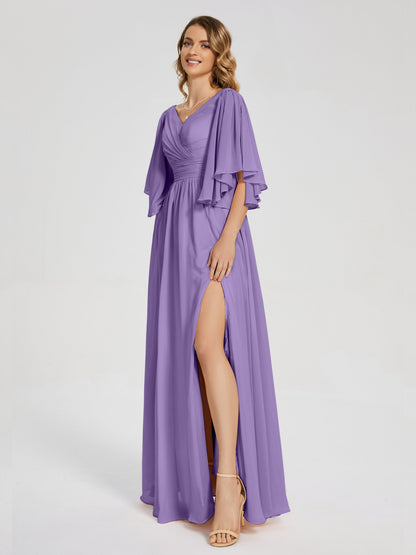 Giselle V-neck Half Sleeves Slit Bridesmaid Dress