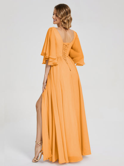 Giselle V-neck Half Sleeves Slit Bridesmaid Dress