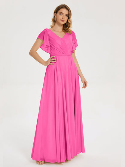 Kate V-neck Pleats Chiffon Bridesmaid Dress with Ruffles