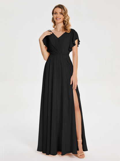 Kate V-neck Pleats Chiffon Bridesmaid Dress with Ruffles