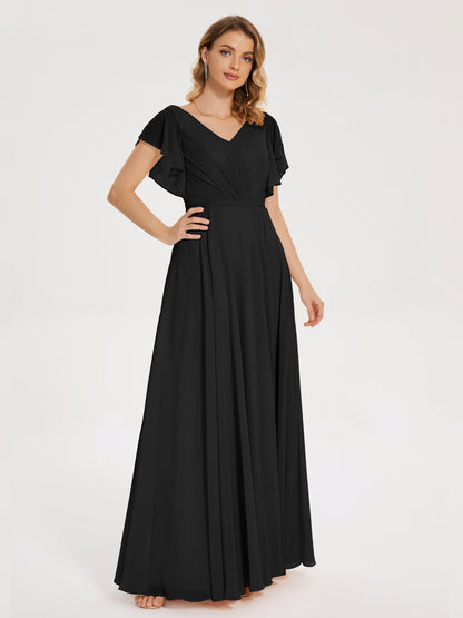 Kate V-neck Pleats Chiffon Bridesmaid Dress with Ruffles