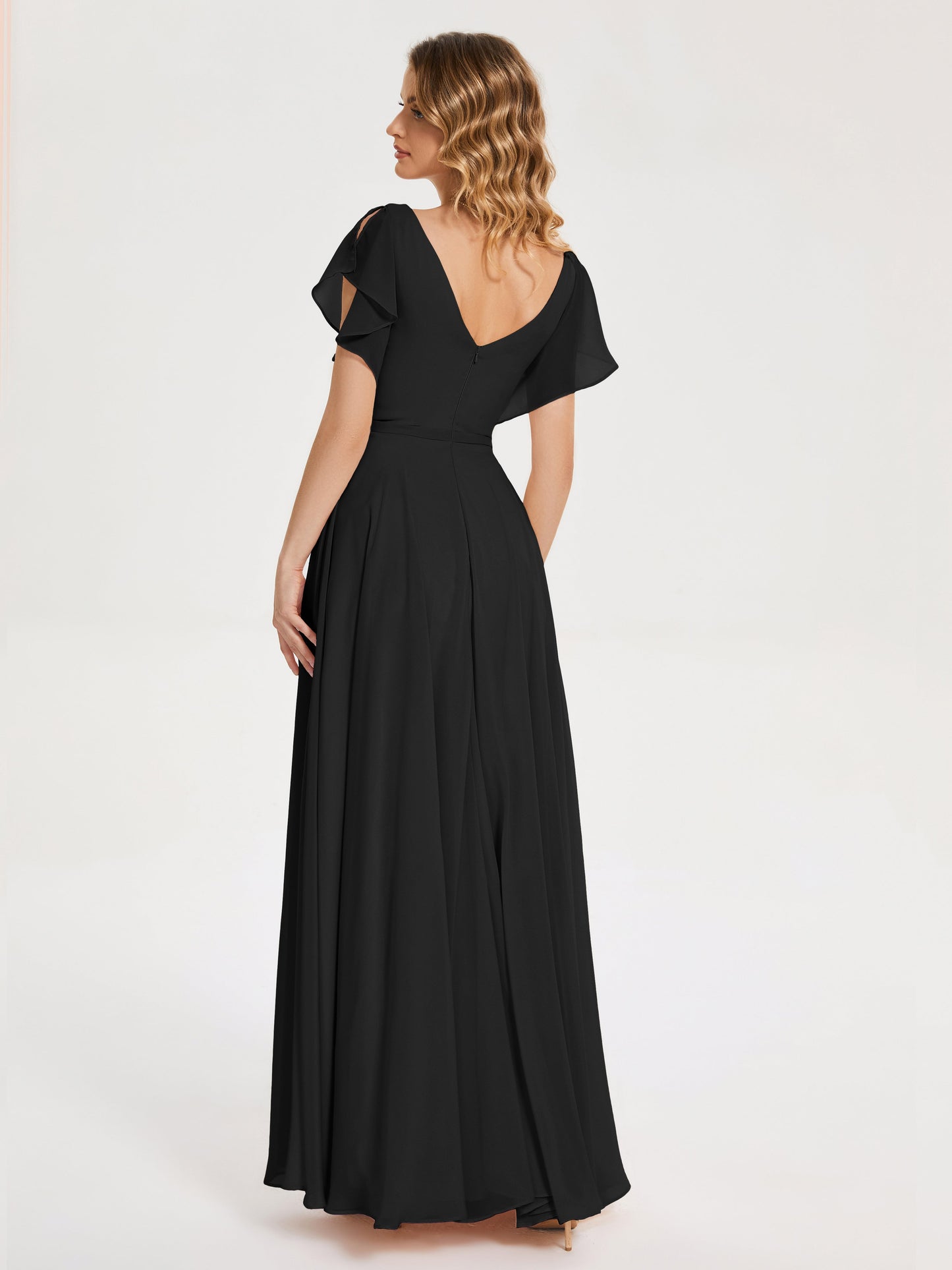 Kate V-neck Pleats Chiffon Bridesmaid Dress with Ruffles