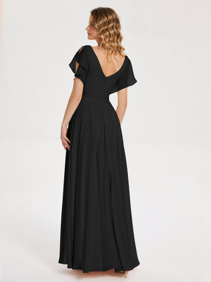 Kate V-neck Pleats Chiffon Bridesmaid Dress with Ruffles