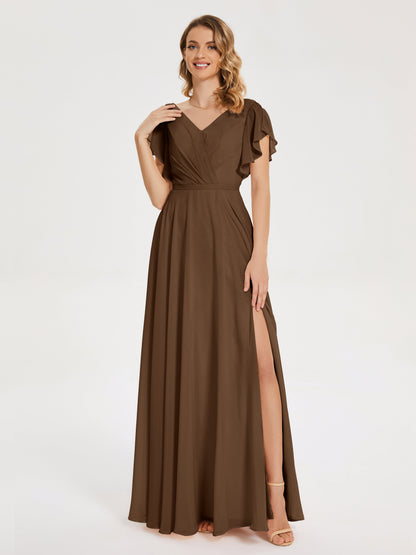 Kate V-neck Pleats Chiffon Bridesmaid Dress with Ruffles