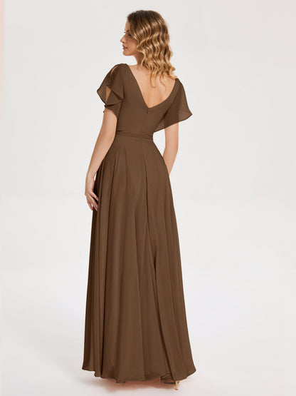 Kate V-neck Pleats Chiffon Bridesmaid Dress with Ruffles