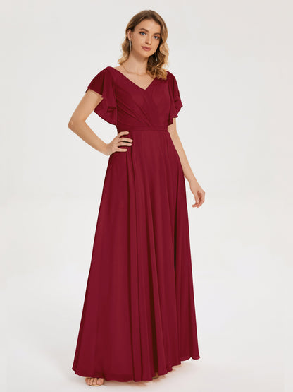 Kate V-neck Pleats Chiffon Bridesmaid Dress with Ruffles