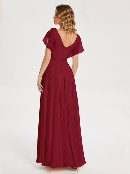 Kate V-neck Pleats Chiffon Bridesmaid Dress with Ruffles