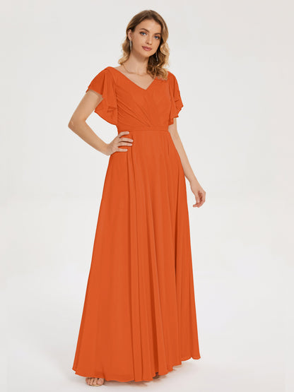 Kate V-neck Pleats Chiffon Bridesmaid Dress with Ruffles