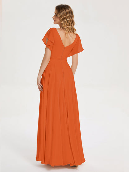 Kate V-neck Pleats Chiffon Bridesmaid Dress with Ruffles