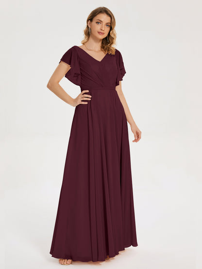 Kate V-neck Pleats Chiffon Bridesmaid Dress with Ruffles
