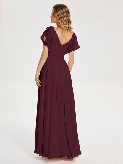 Kate V-neck Pleats Chiffon Bridesmaid Dress with Ruffles