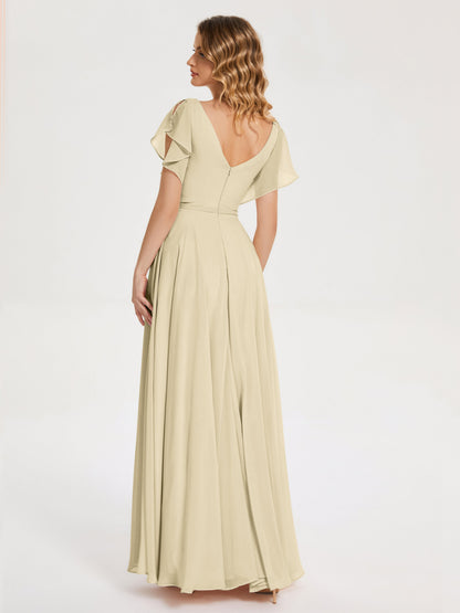 Kate V-neck Pleats Chiffon Bridesmaid Dress with Ruffles