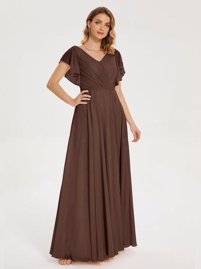 Kate V-neck Pleats Chiffon Bridesmaid Dress with Ruffles