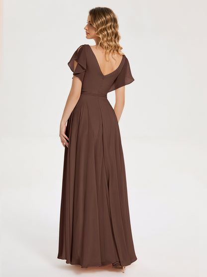 Kate V-neck Pleats Chiffon Bridesmaid Dress with Ruffles