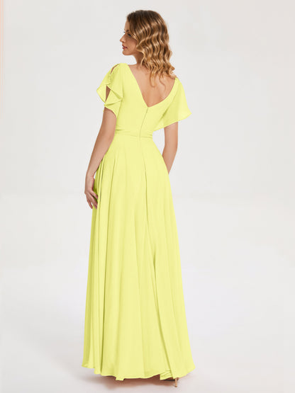 Kate V-neck Pleats Chiffon Bridesmaid Dress with Ruffles